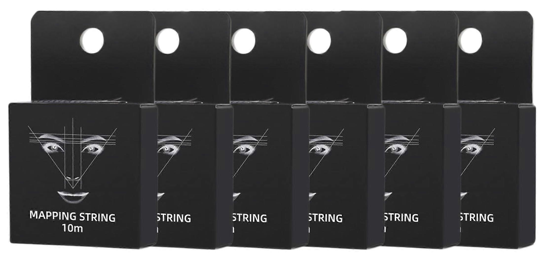 Eyebrow Mapping String 10m PreInked Black Bamboo Charcoal Brow Thread with Cutter, 6 Pack