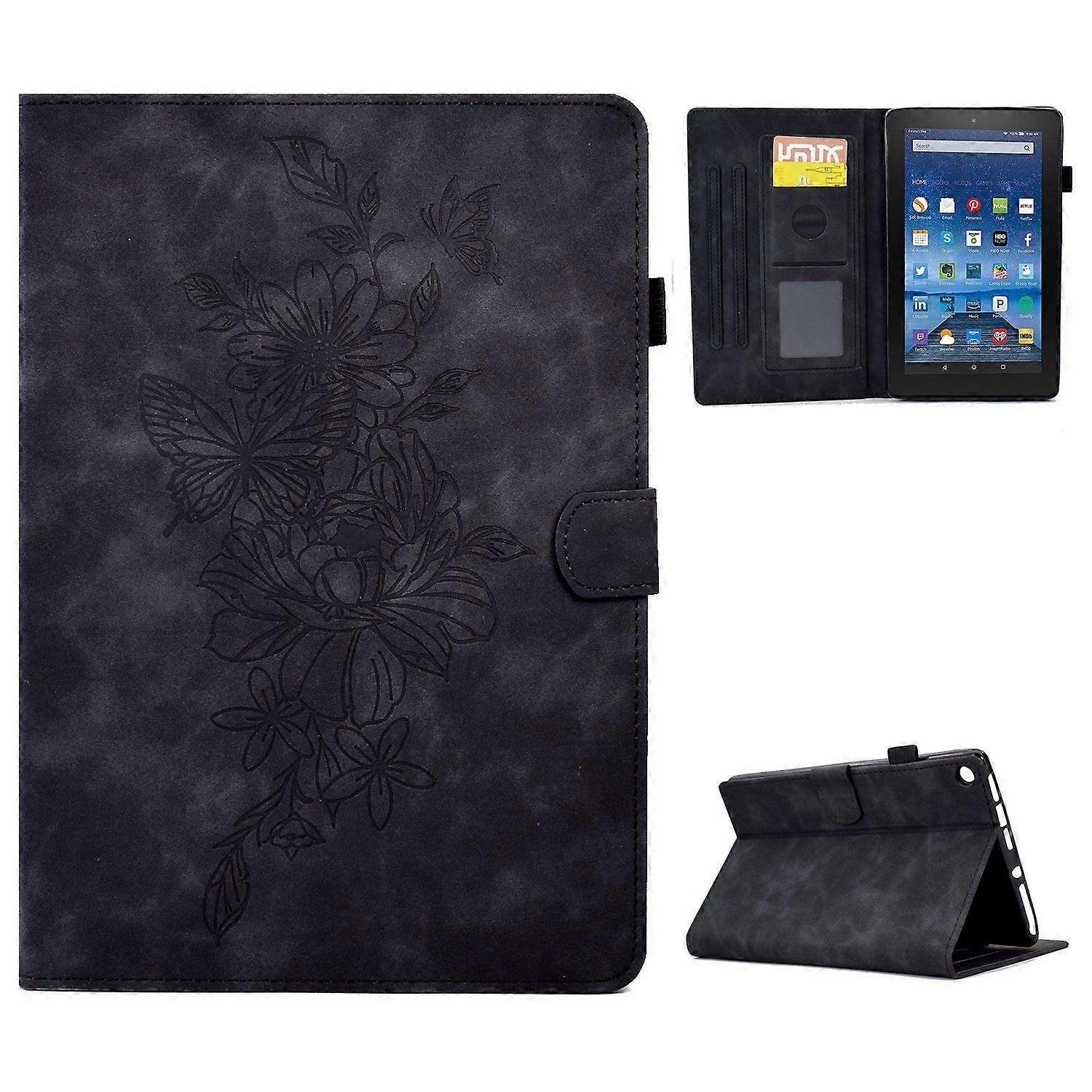 For Amazon Fire HD 8 (2016)/(2017)/(2018) Protective Case Butterfly Flower Pattern Imprinted Leather