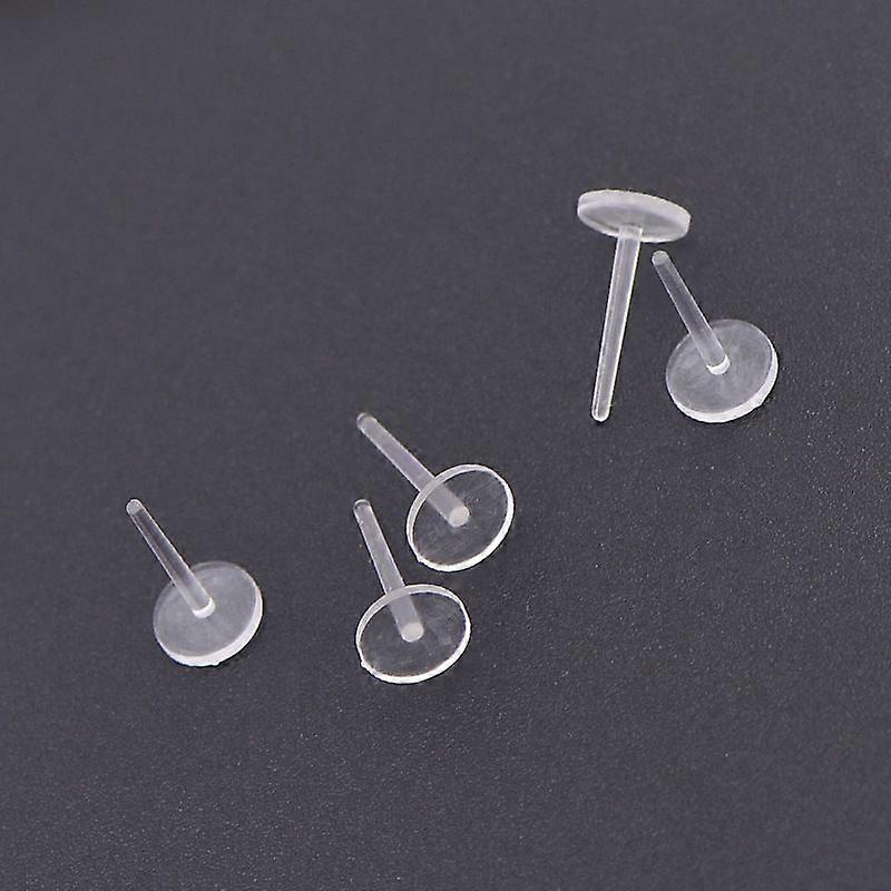 Plastic Flat Round Stud Earring Findings Clear 6mm pin: 1mm