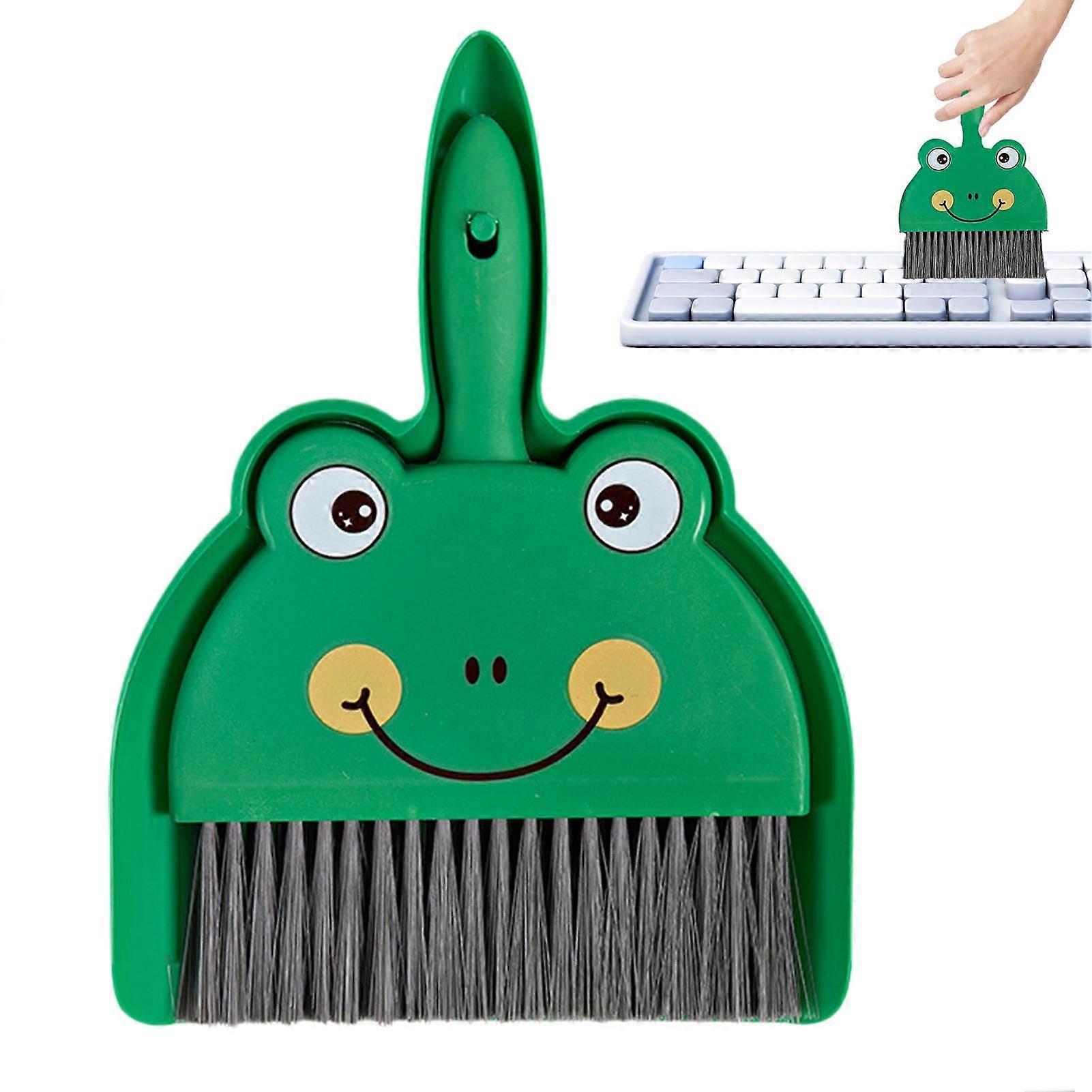 Table Brush and Dustpan Set with Easy Grip Handles, Cartoon Frog Mini Desktop Cleaning Kit