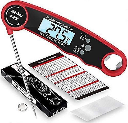 Digital Meat Thermometer Instant Read Waterproof with Foldable Probe Backlight LCD Magnetic Back Red