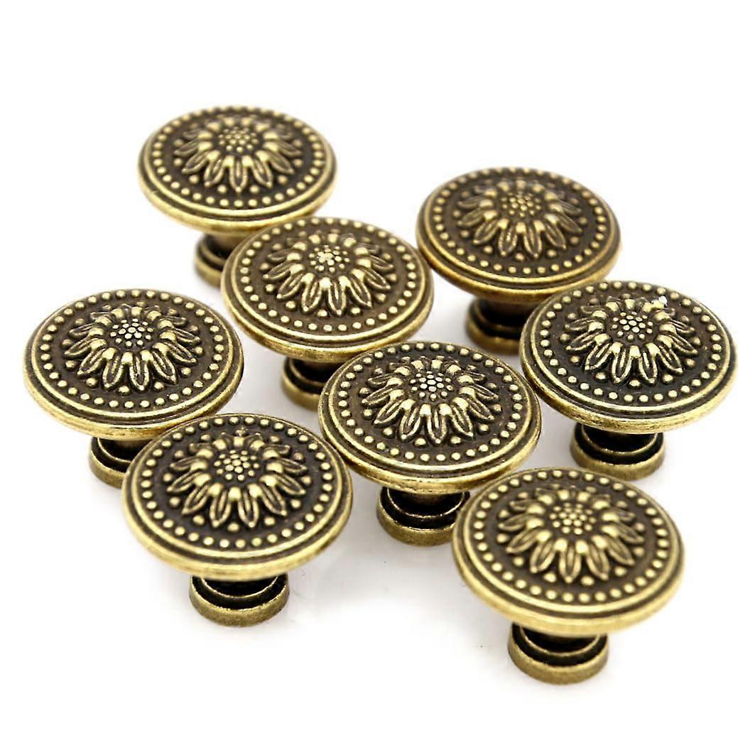 8 PCS Antique Brass Cabinet Knobs with Vintage Floral Design, Rustic Drawer Pull Handles