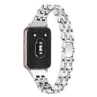 For Honor Watch X5 Adjustable Strap 5-Bead 2-Row Rhinestone Decor Stainless Steel Watch Band