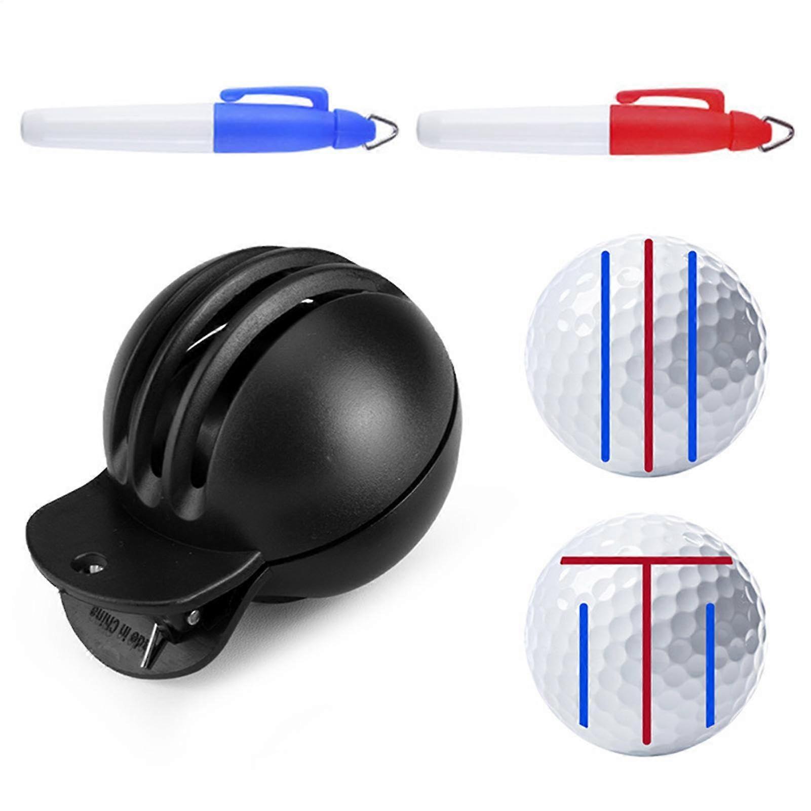 Golf Ball Marker Stencil with 2 Pens, Reversible Alignment Tool, Quick Dry and Fade Resistant
