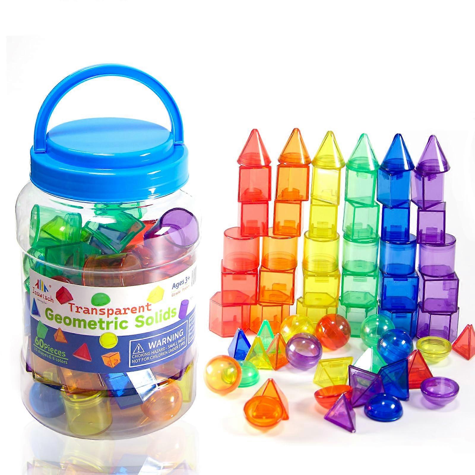 60PCS 3D Geometric Shapes for Teaching Kids, Translucent Solids for Light Table and Classroom