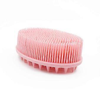 Silicone Body Brush DualSided Shower Body Scrubber for Wet and Dry Gentle Cleansing Pink