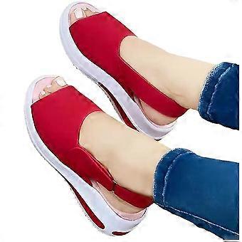 Sandali estivi comodi da donna con cinturino aperto, scarpe casual da spiaggia, basse, 42, rosso