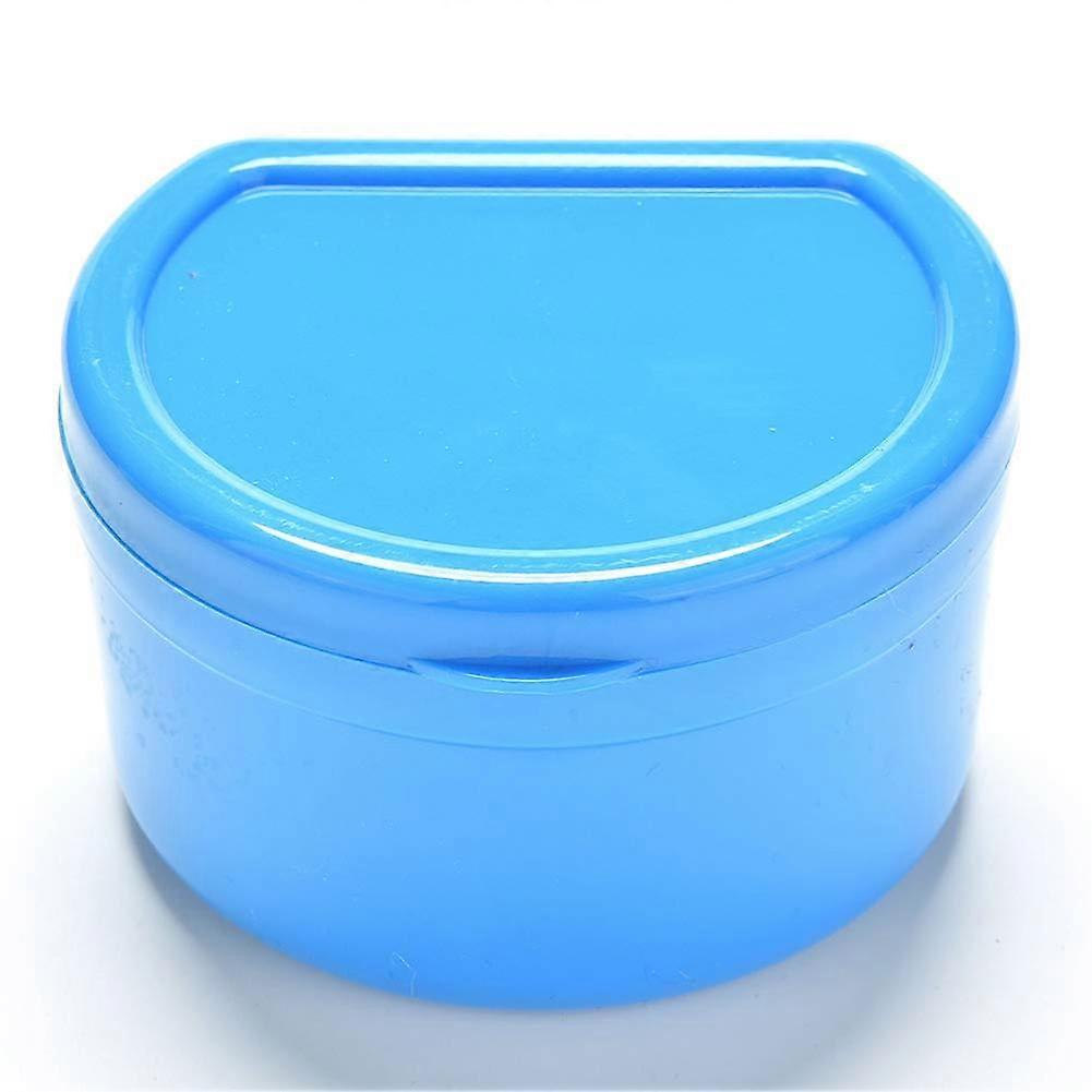 Double Layer Denture Storage Case Compact Travel Holder for Upper and Lower Dentures Blue