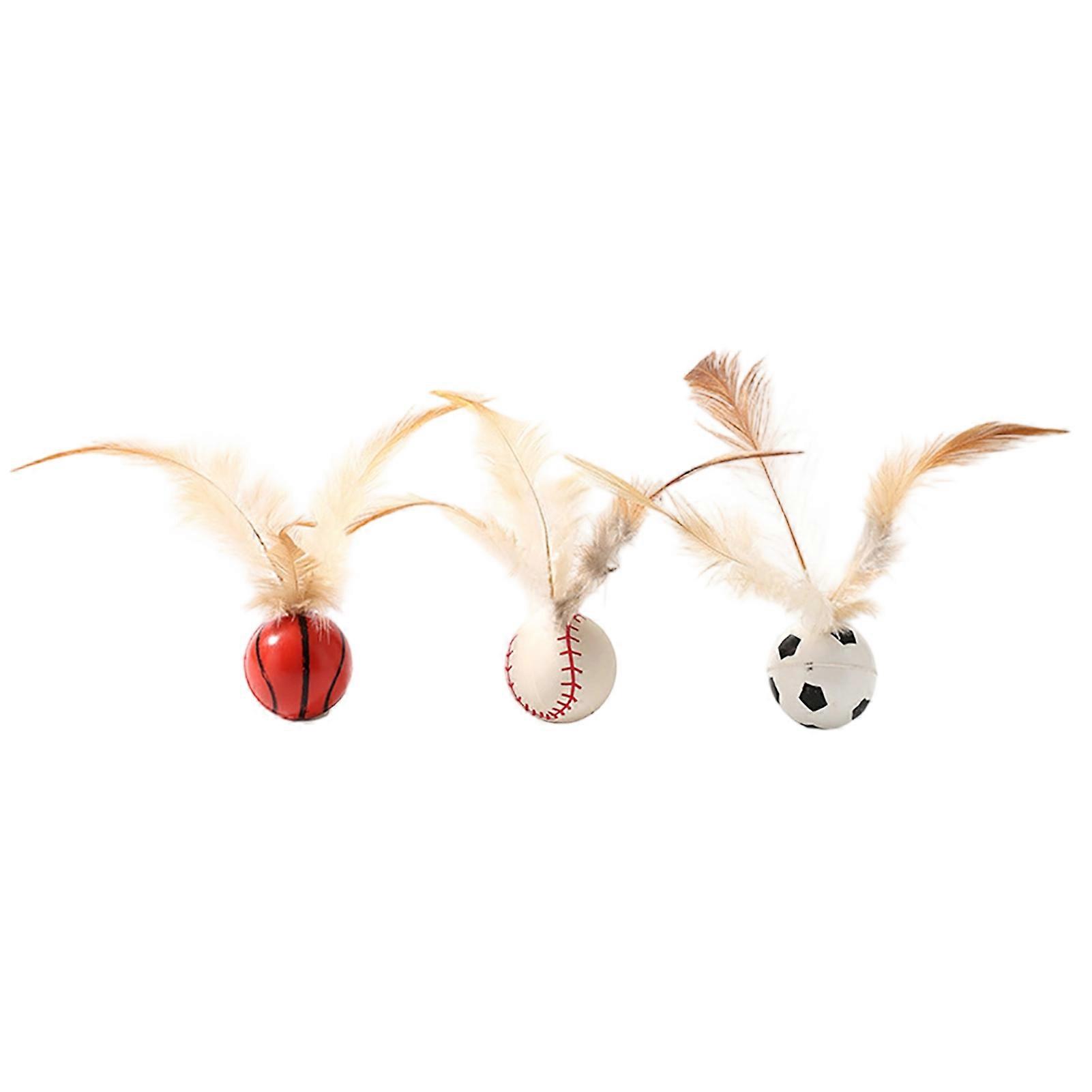 3Pcs Cat Feather Bounce Ball - Interactive & Lightweight - for Active Play