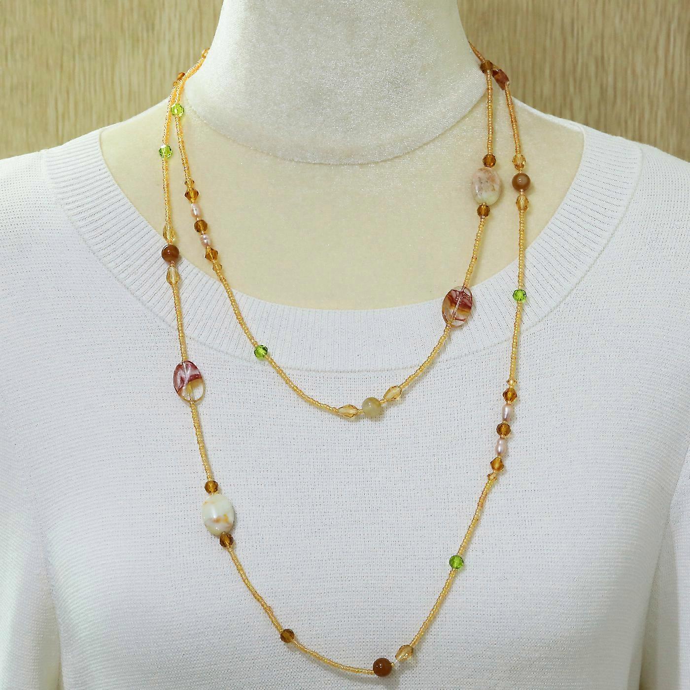 Yellow long patchwork necklace Neutral style versatile clavicle chain