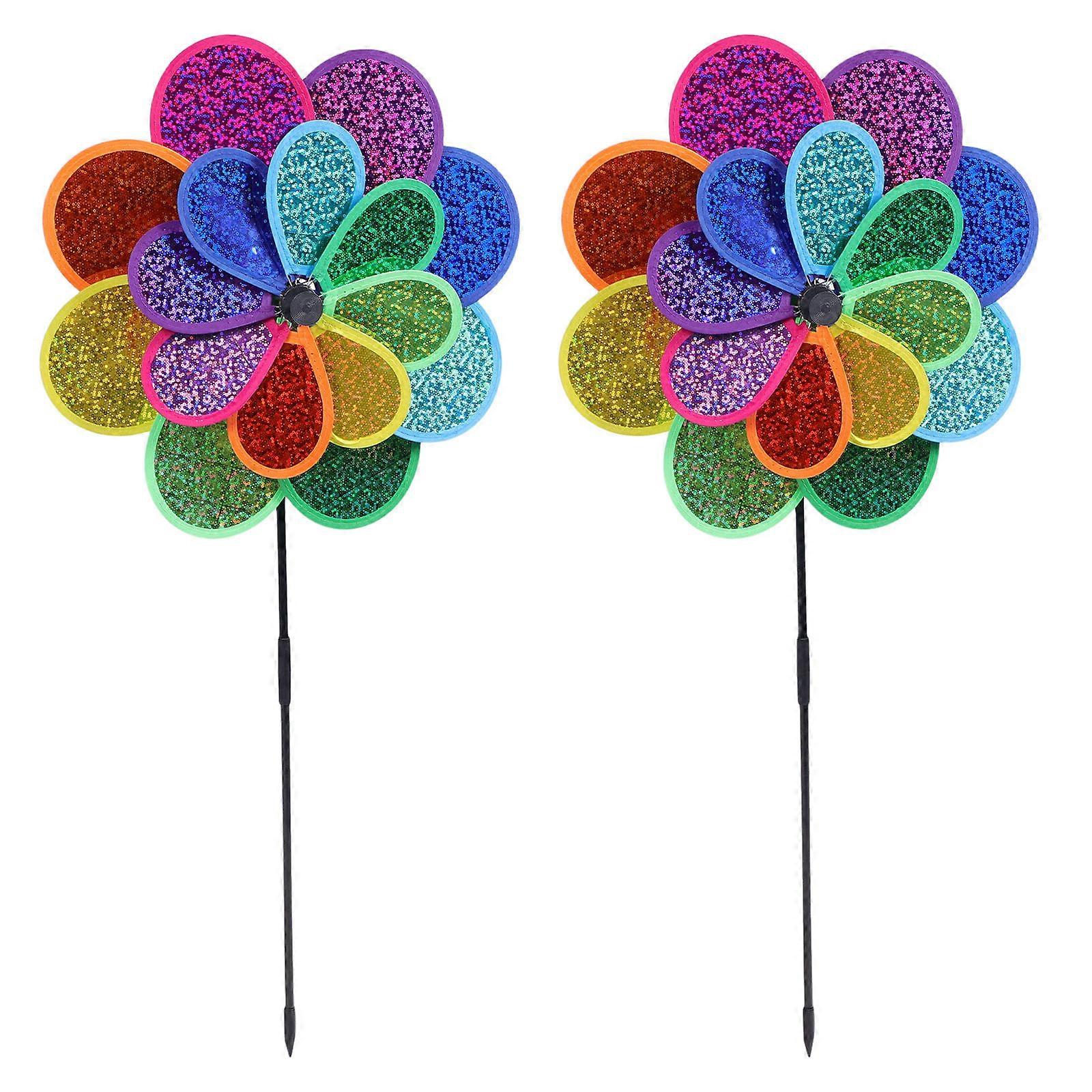 Garden Windmill Stake for Yard Decoration 2Sets Plastic Windmill