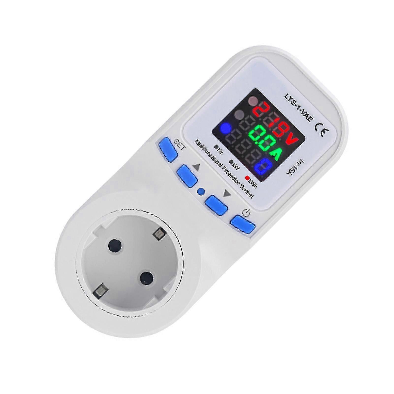 2-In-1 16A Power Meter Automatic Voltage Current Protector Socket Power Surge Protector