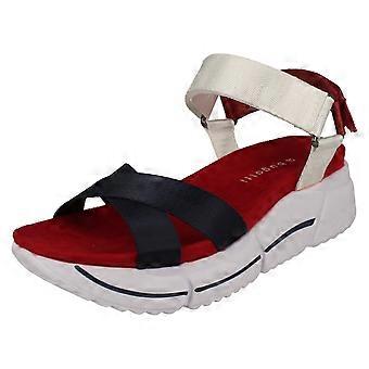 Ladies Bugatti Hook & Loop Fastening Casual Sandals 88181 - Dark Blue/White Textile - UK Size 7 - EU Size 40 - US Size 9.5