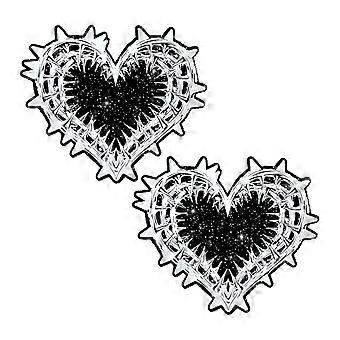 Jaded Thorned Black Glitter Heart Nipple Cover Pasties for Festival, Raves, Lingerie and More, Medical Grade Adhesive, Waterproof Sweatproof, Made in 