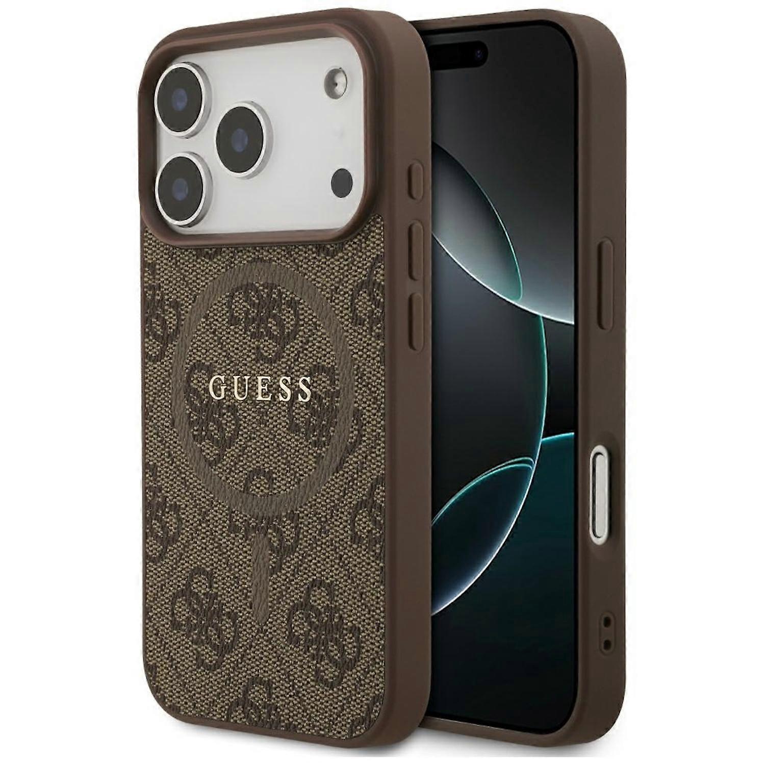 Guess Apple iPhone 17 Pro 4G Ring Classic Logo MagSafe Protective Case Brown