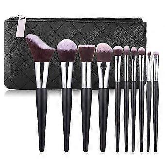 10Pcs Black Makeup Brush Set Wave Handle Soft Synthetic Fiber Cosmetic Tools