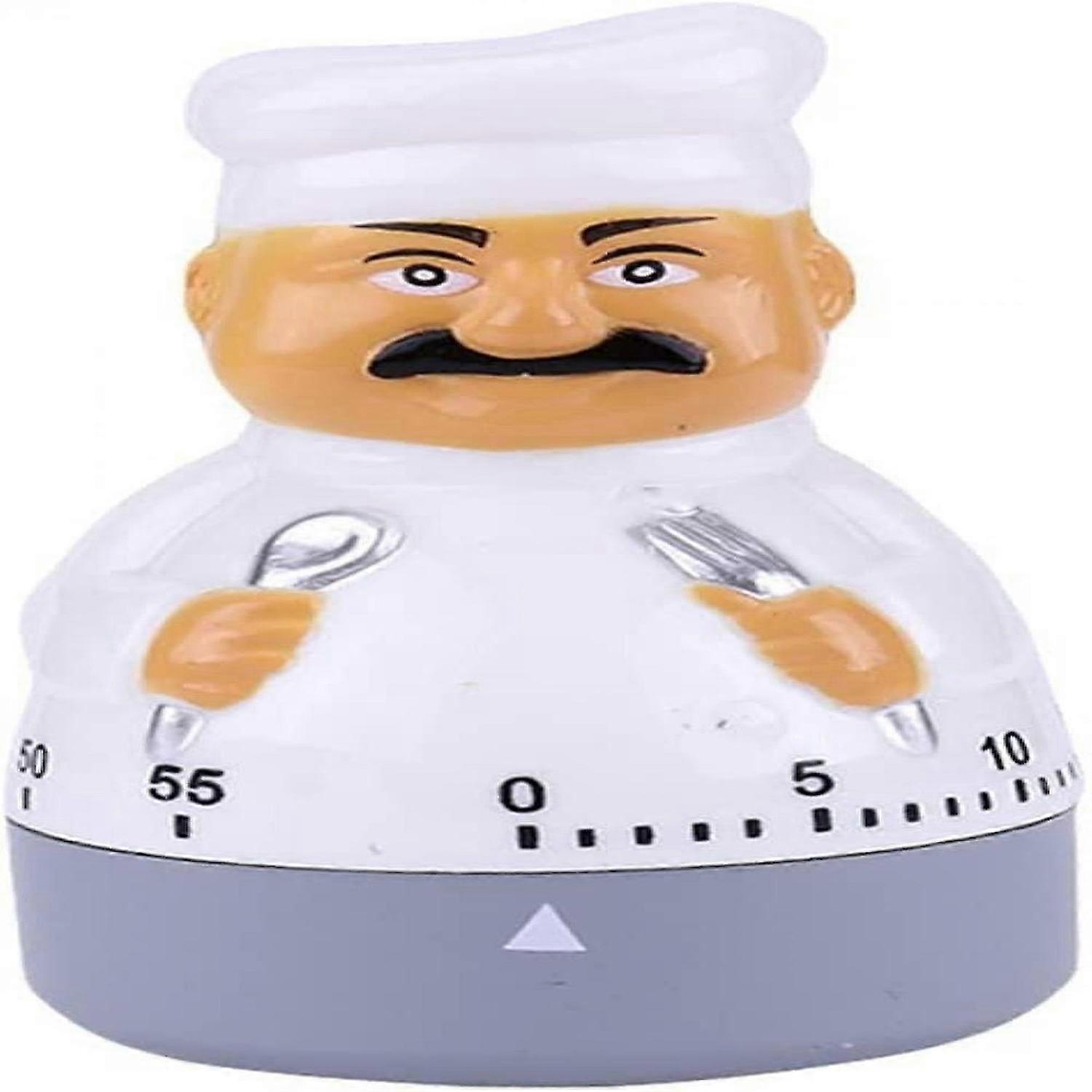 Chef Shaped Kitchen Timer, Cooking Timer 60 Minutes Manual Timer Chef Shaped Loud Alarm Clock Reminder Timer (White)