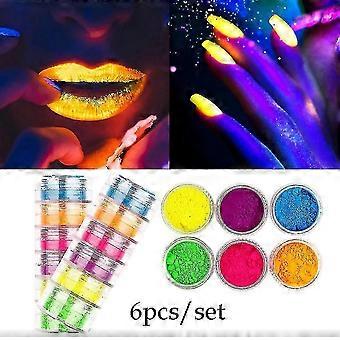 6pcs/set Neon Matte Eyeshadow Powder Green Yellow Purple Fluorescent Waterproof Glitter Eye Shadow Luminous Pigment Makeup Dust