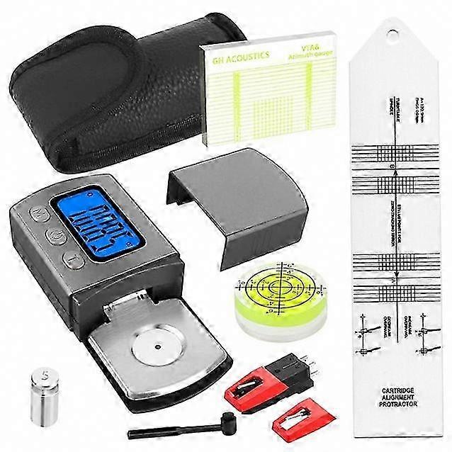 Vinyl Player Setup Kit with Alignment Tool, Stylus Force Scale, and LCD Display for Turntable Optimization