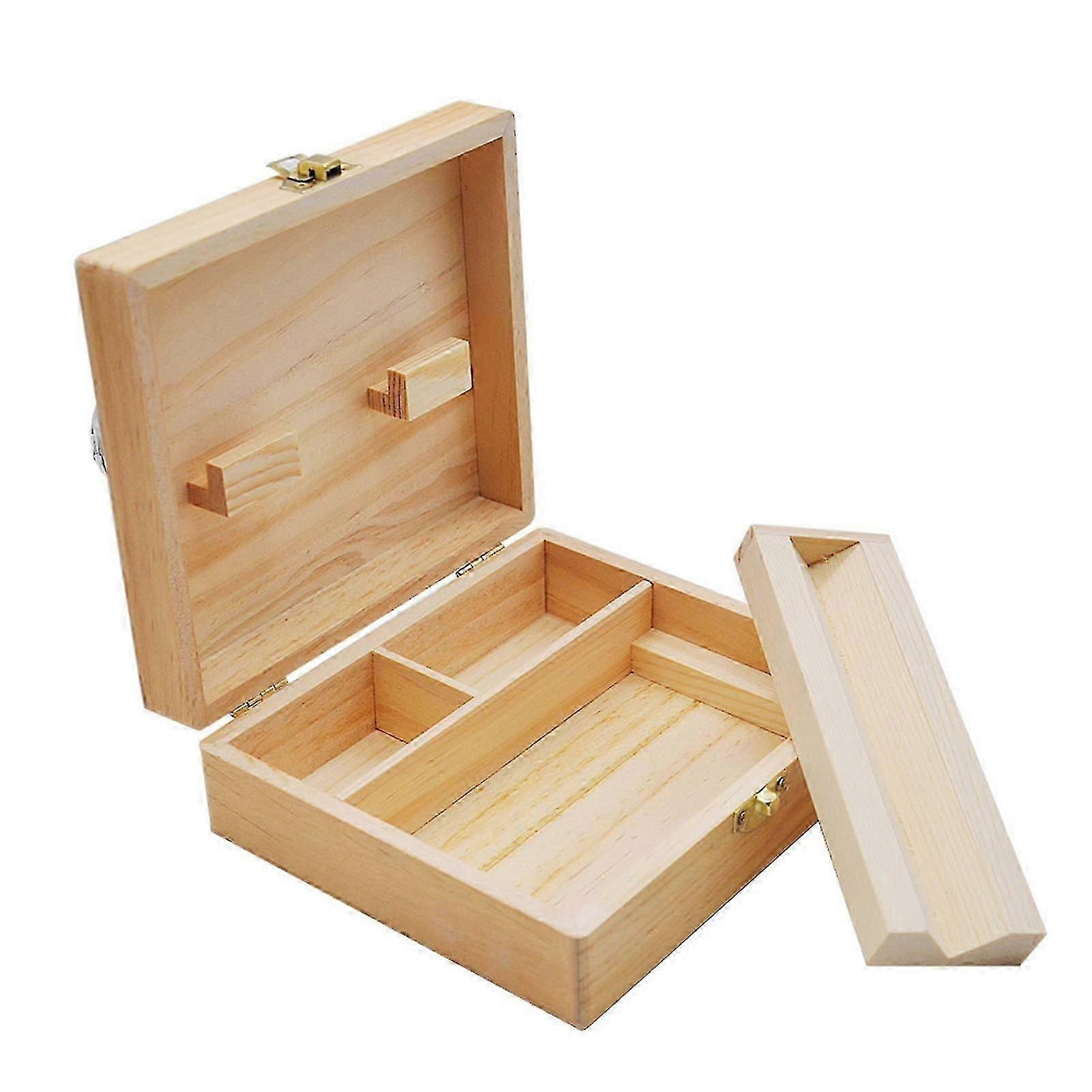 Cigarette Storage Box Wooden Multi-purpose Reusable Solid Rectangular Large Capacity Pine Smoking Set Container Box Cigarette Maker Console For Home -