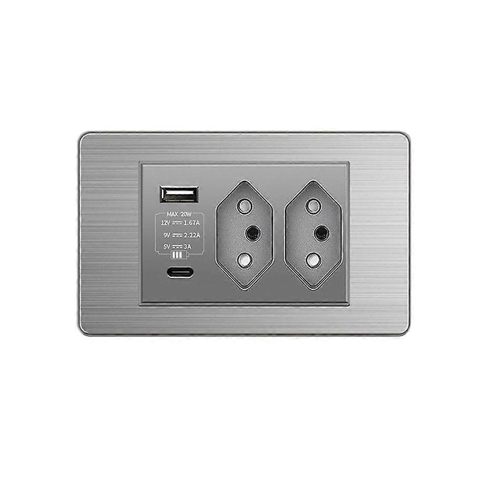 Brazilian Standard Socket Light Switch Socket Wall Power Socket Dual USB Type-C 10A Fast Charge 20W on/Off 2 BR Socket