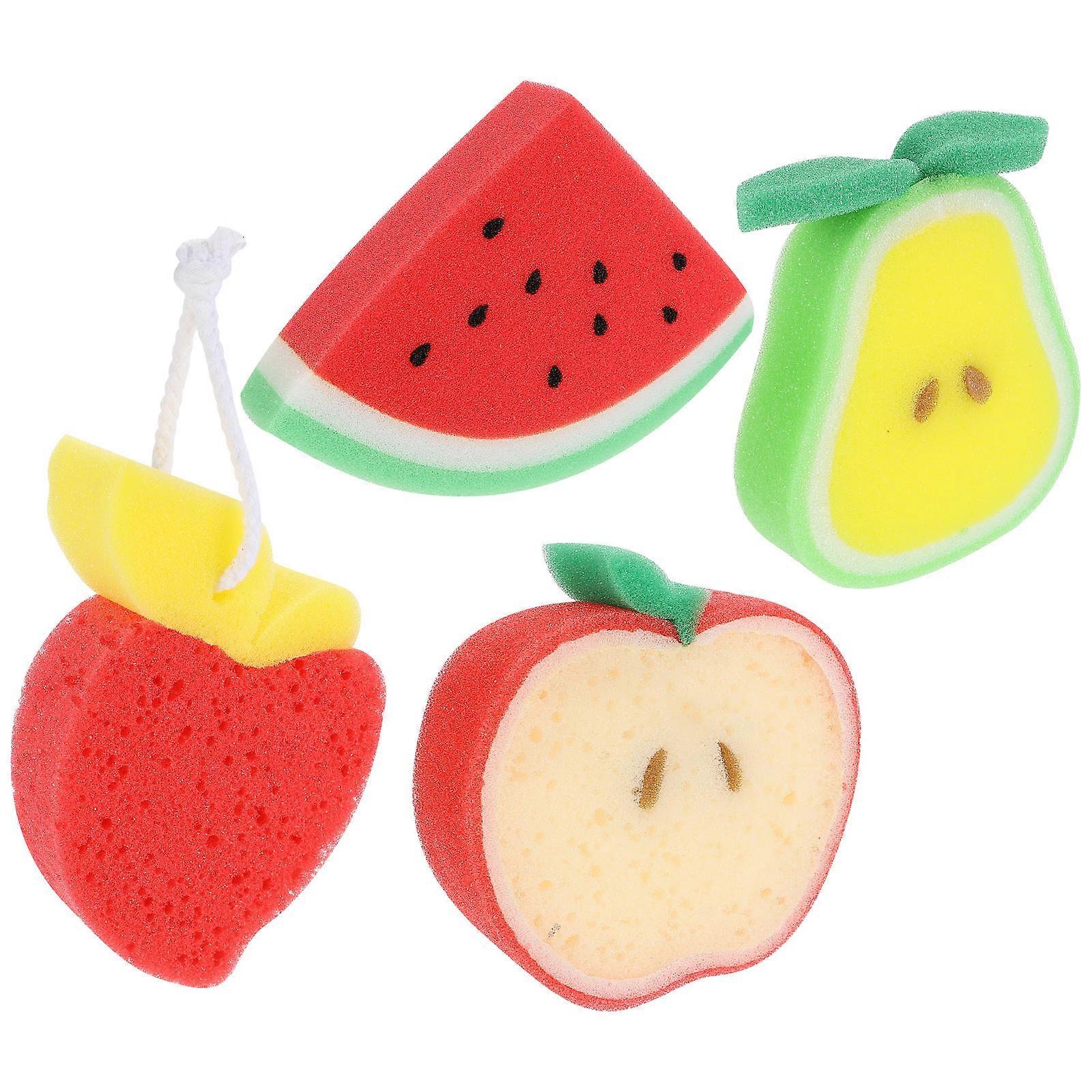 Children Fruit Bath Ball for Bathing 4Pcs Assorted Color PU Sponge Set