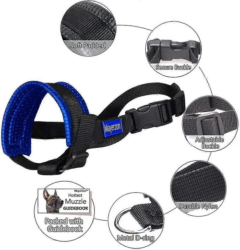 Dog Muzzle Nylon Soft Padding, Adjustable Loop, Black a