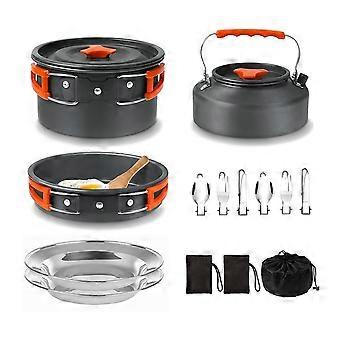Camping Cookware Set Non-Stick Lightweight Pot Pan Kettle Set with Stainless Steel Plates and Utensils for Outdoors Cooking Camping Hiking Picnic Back