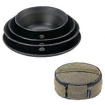 Stainless steel and titanium-coated outdoor dinnerware set. Portable dinnerware set compatible with camping, picnics, and barbecues. Bowl and plate se