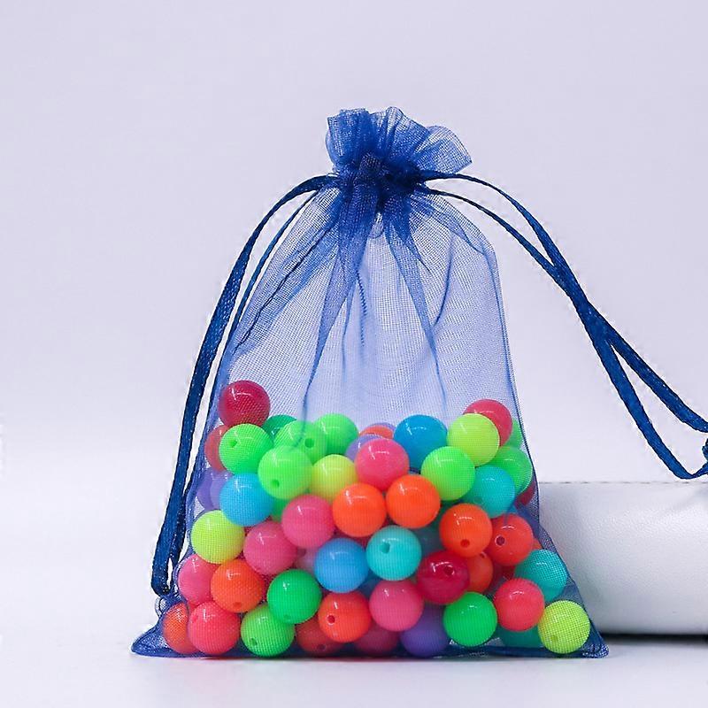 100pcs Rectangle Organza Drawstring Bags Midnight Blue 15x10cm