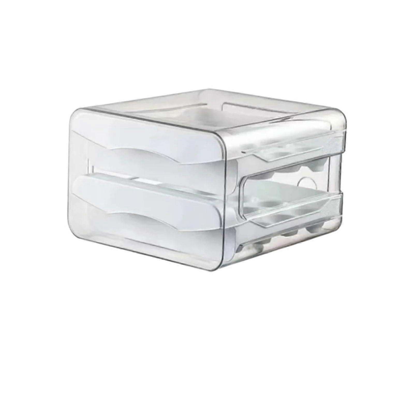 Refrigerator Egg Storage Box, 32Grid DoubleLayer Drawer Type Organizer, Transparent White Easy View Container