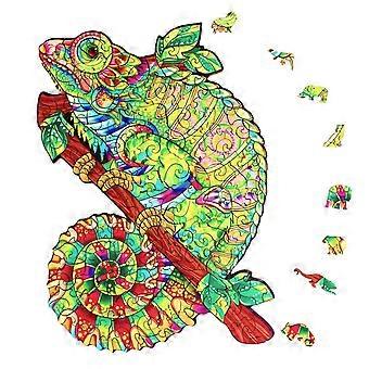 Colorful Iridescent Wooden Chameleon Jigsaw Puzzle for Adults 138 Pieces Unique Animal Design Gift