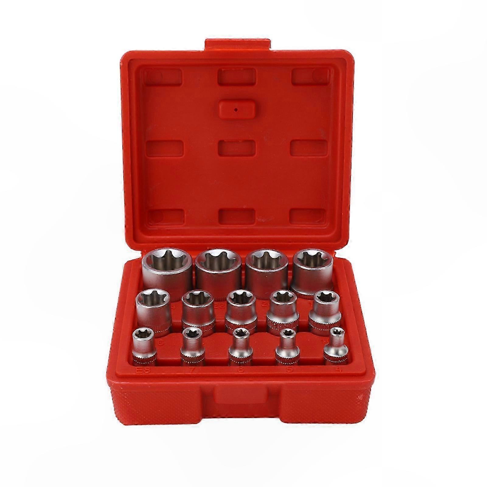 Complete Repair Tool Kit: 14-Piece E Type Torx Star Bit Socket Set E4-E24 with 1/4" 3/8" 1/2" Drive