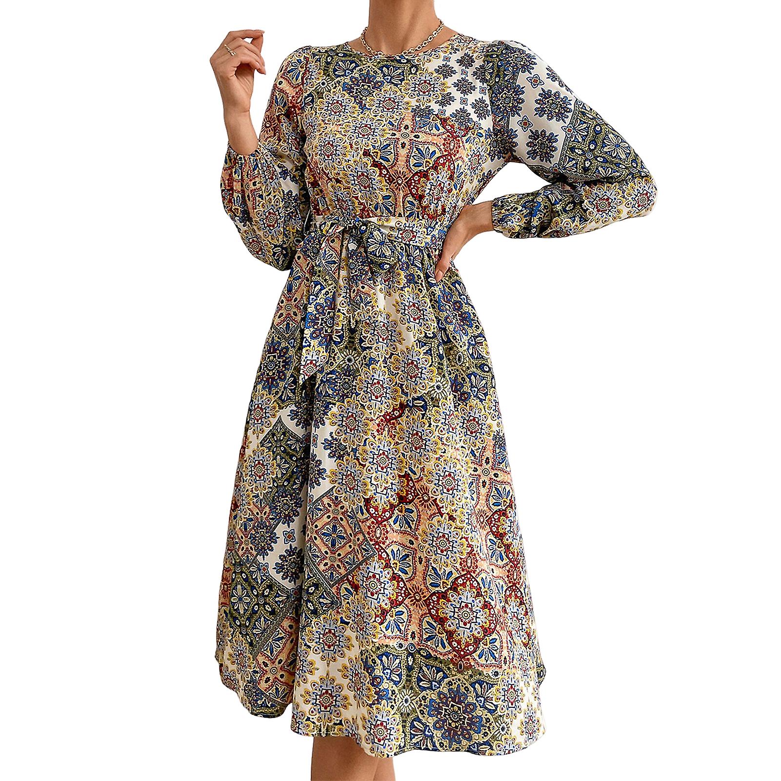 High Waist Printed Dress 2 Color Choose Khaki Red