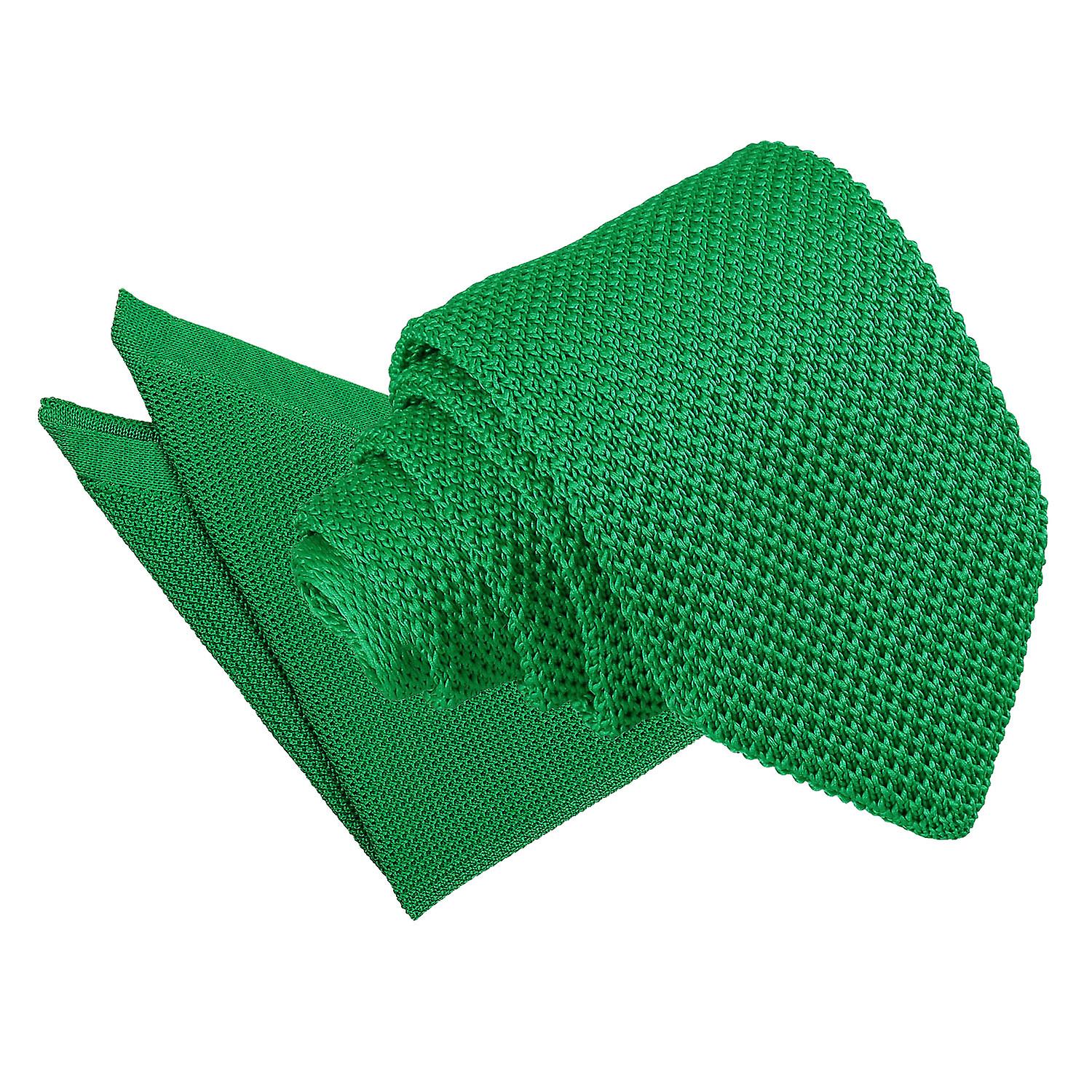 Forest Green Knitted Slim Tie and Pocket Square Set