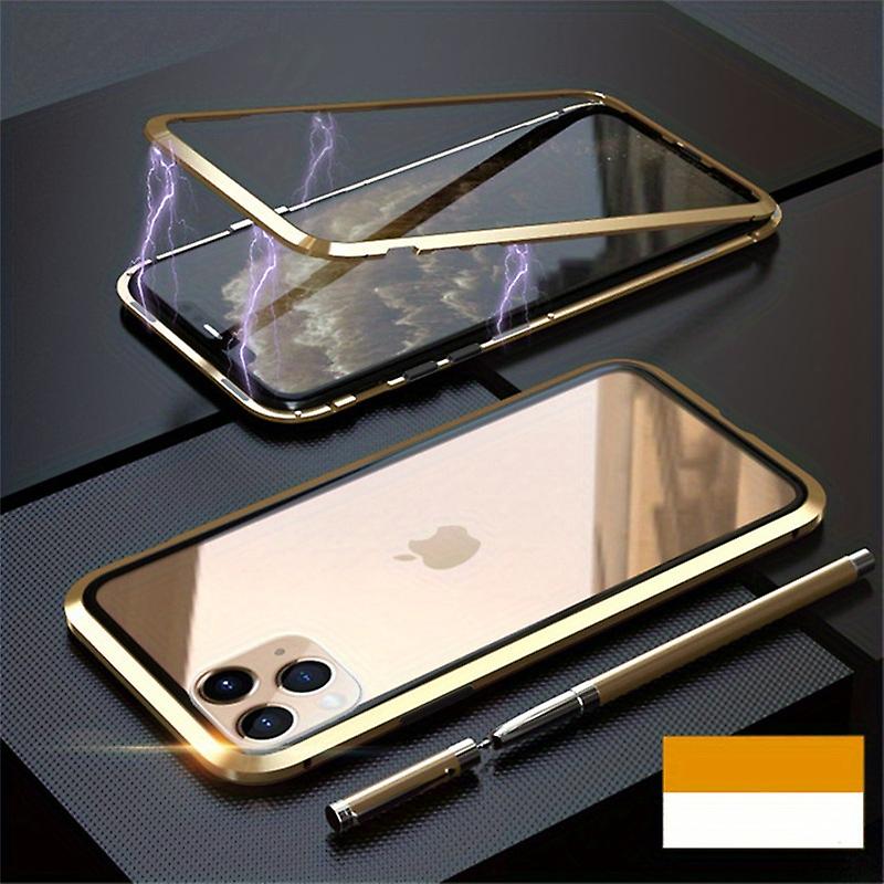 Magnetic Case For Iphone 14 13 12 11 Pro Max Xs Max Xr 7 8 Plus Mini Magnetic Adsorption Double-sided Screen Protector Clear Back Metal Bumper Phone