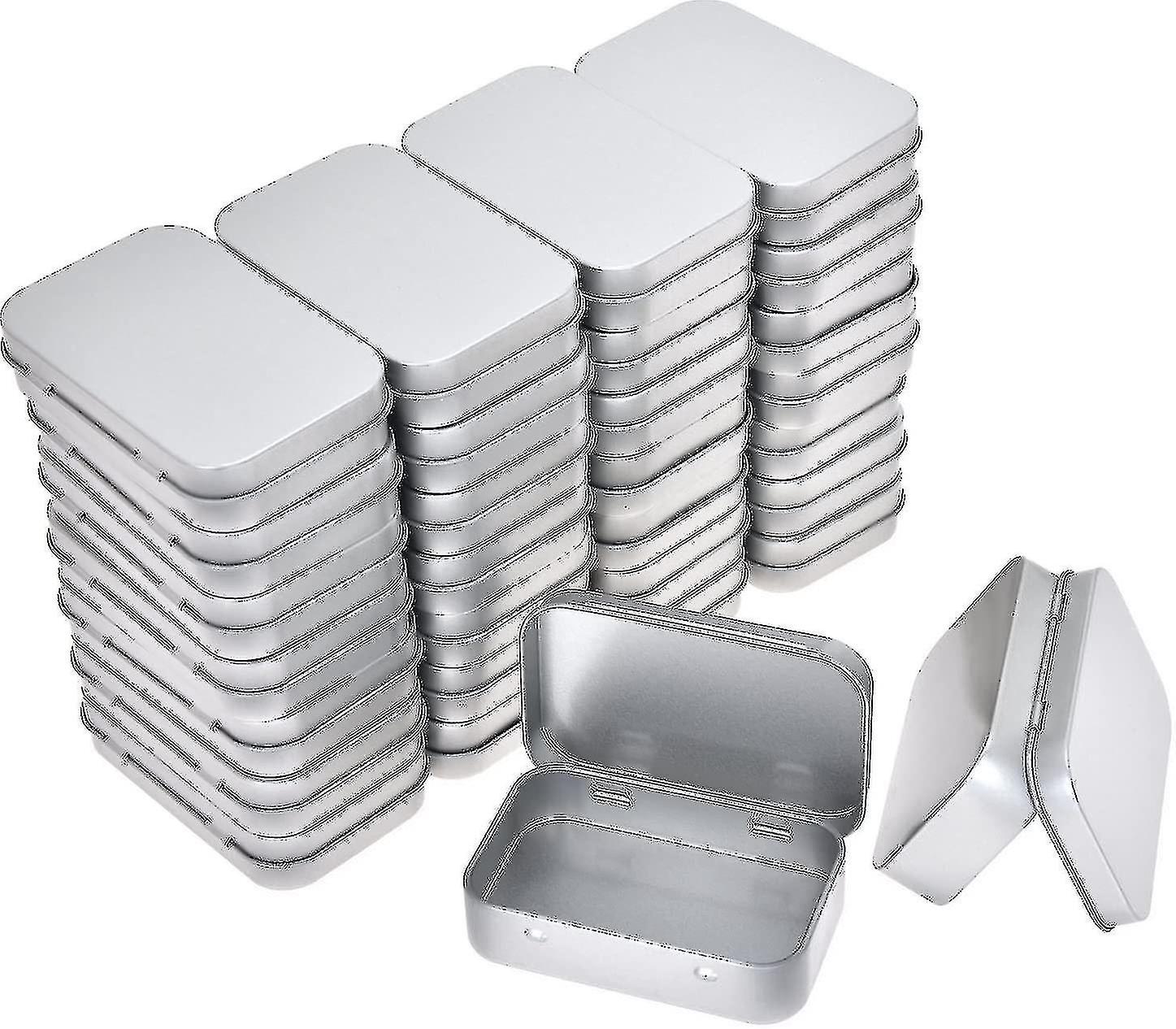 Metal Rectangular Empty Hinged Jar - Silver Mini Portable Box Container Small Storage Kit And Home Organizer