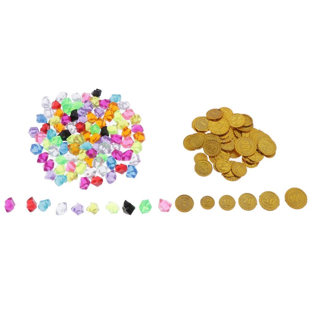 Pirate Gemstones with Plastic Gold Coins Pirates Party Game Play Set Toys A