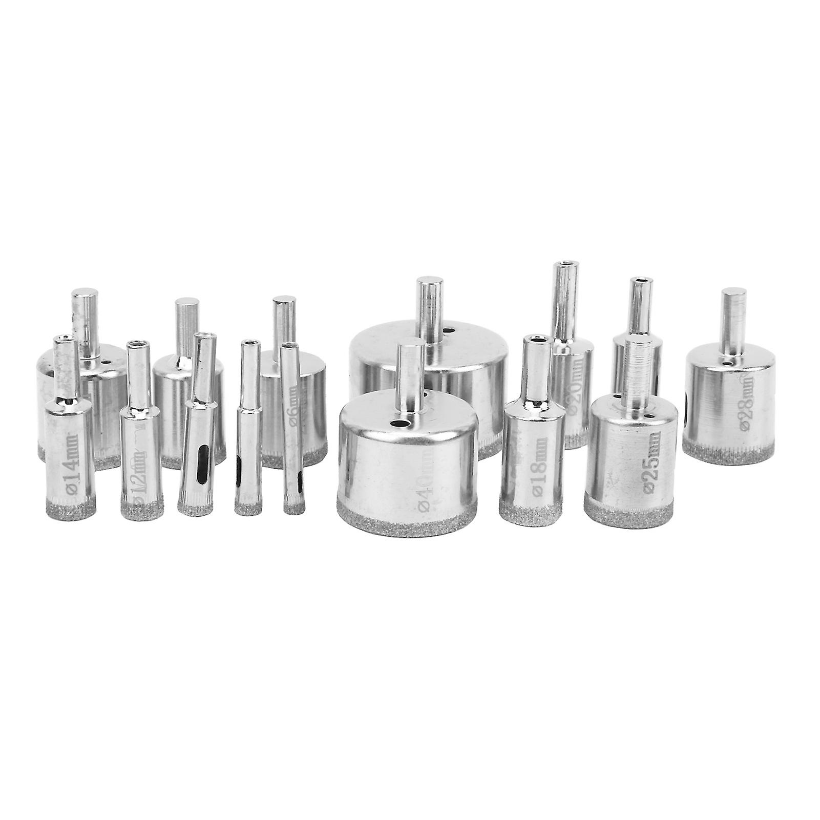 15 Piece Diamond Hole Saw Drill Bit Set for Marble, Ceramic, Glass, 650mm