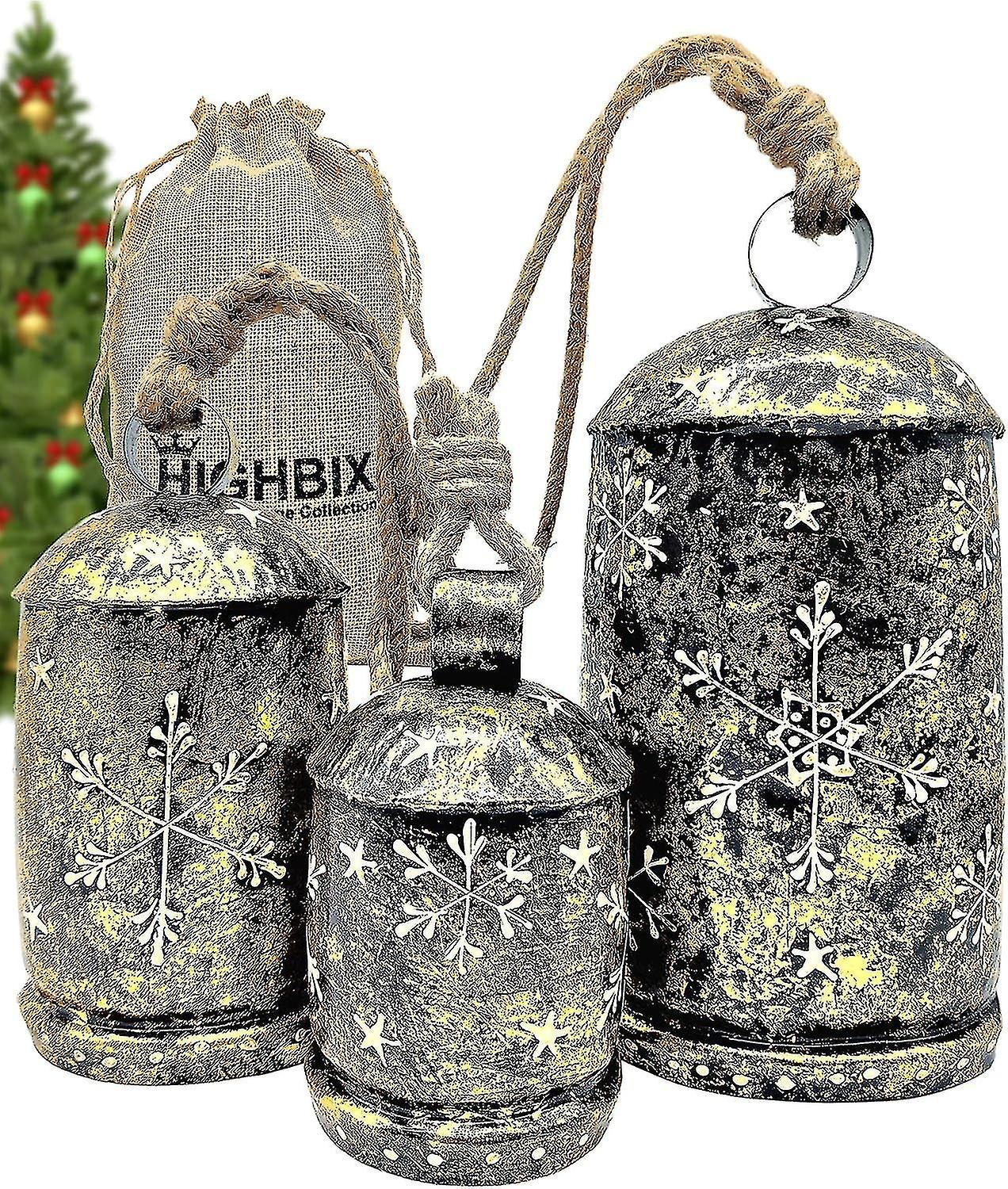 Set Of 3 Giant Cow Bells Huge Vintage Handmade Rustic Lucky Christmas Hanging Xl Bells On Rope-hao