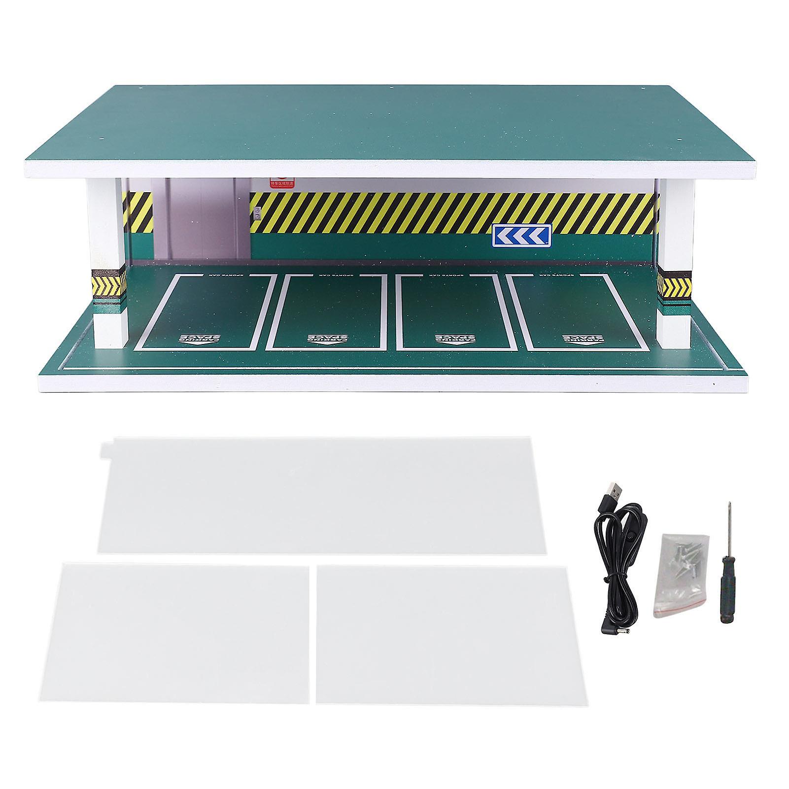 1:32 Parking Lot Model with Lighting, Car Garage Display Case, Simulated Underground Parking Scene with Dust Cover for Collector Display