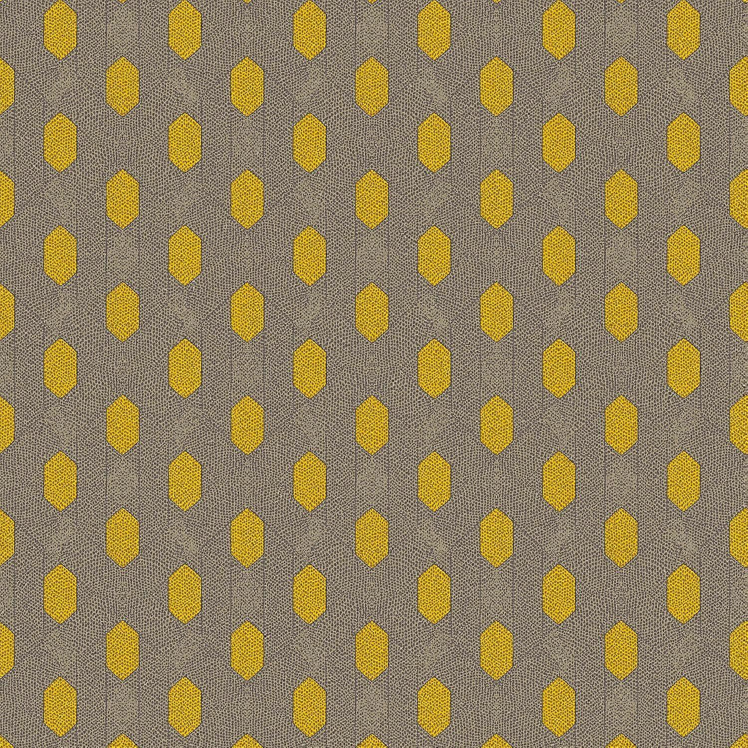 Exclusief luxe behang Profhome 369732-GU vliesbehang licht gestructureerd met grafisch patroon mat geel grijs bruin 5,33 m2