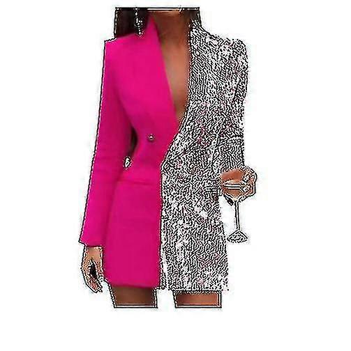 Women Fashion Colorblock Sequins Long Sleeve Double Breasted