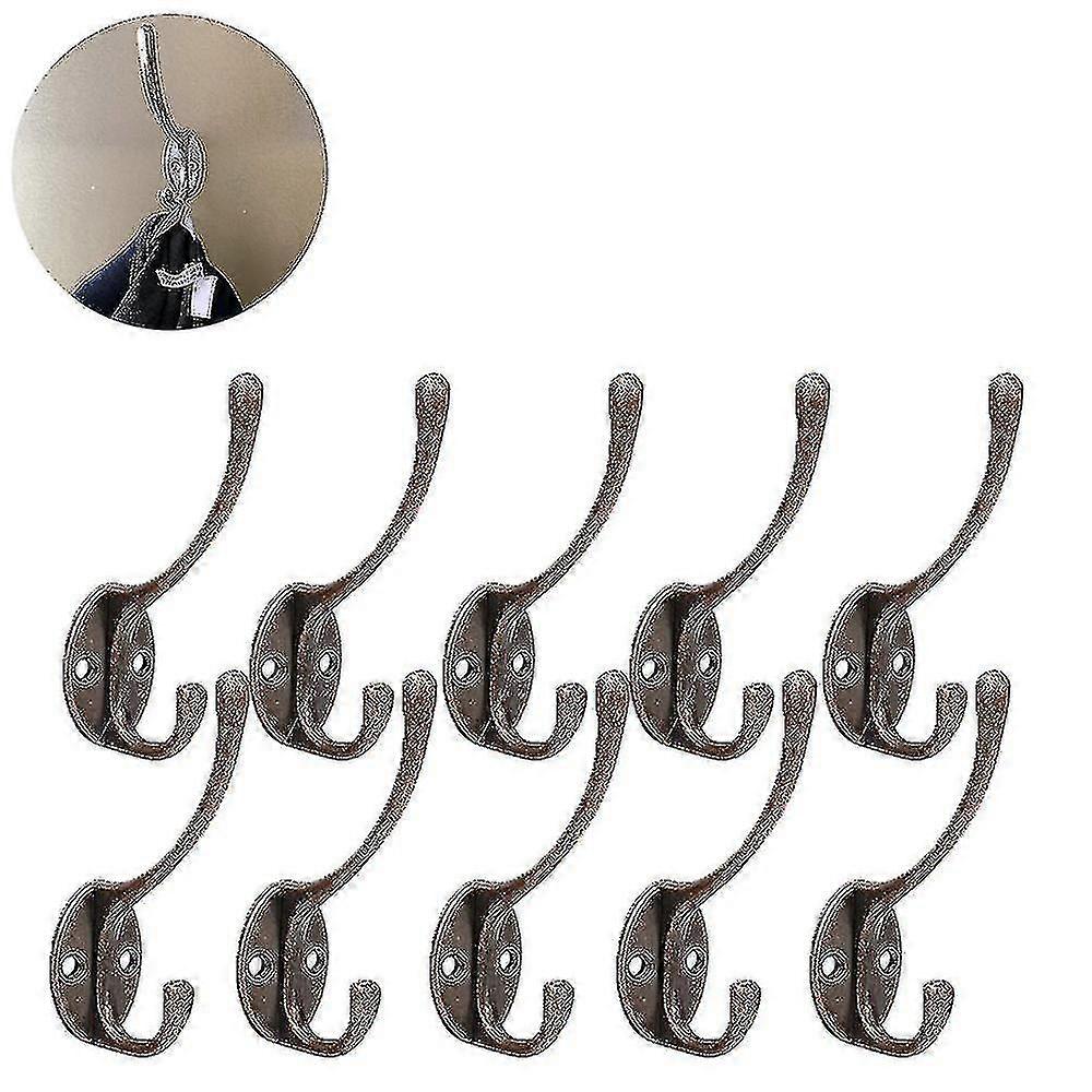 10 Pack Rustic Coat Hooks Wall Mounted Heavy Duty Dual Hooks