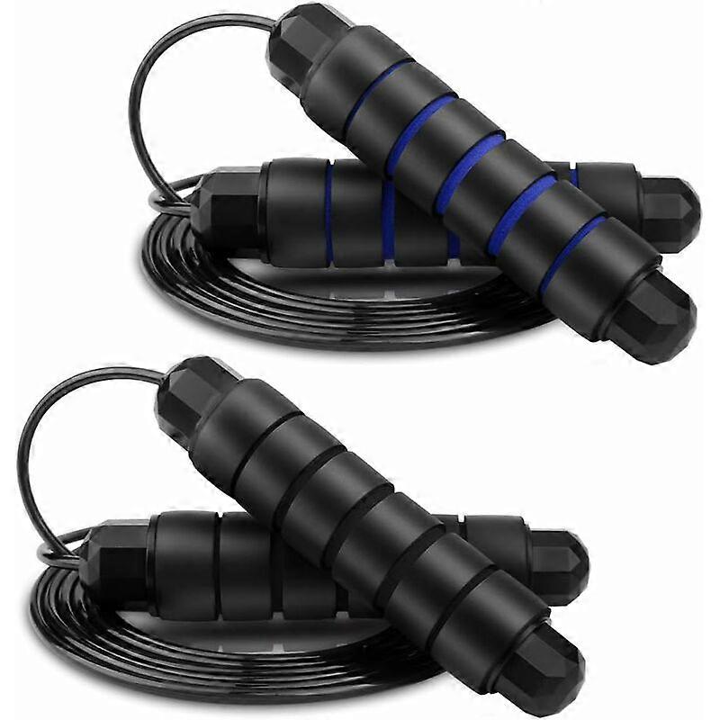 (Bleu+Noir) 2-Piece Jump Rope Set Jump Rope for Adults and Children - Adjustable length 2.8 metres, Jump Rope with high-quality ball bearings, Non-Sli