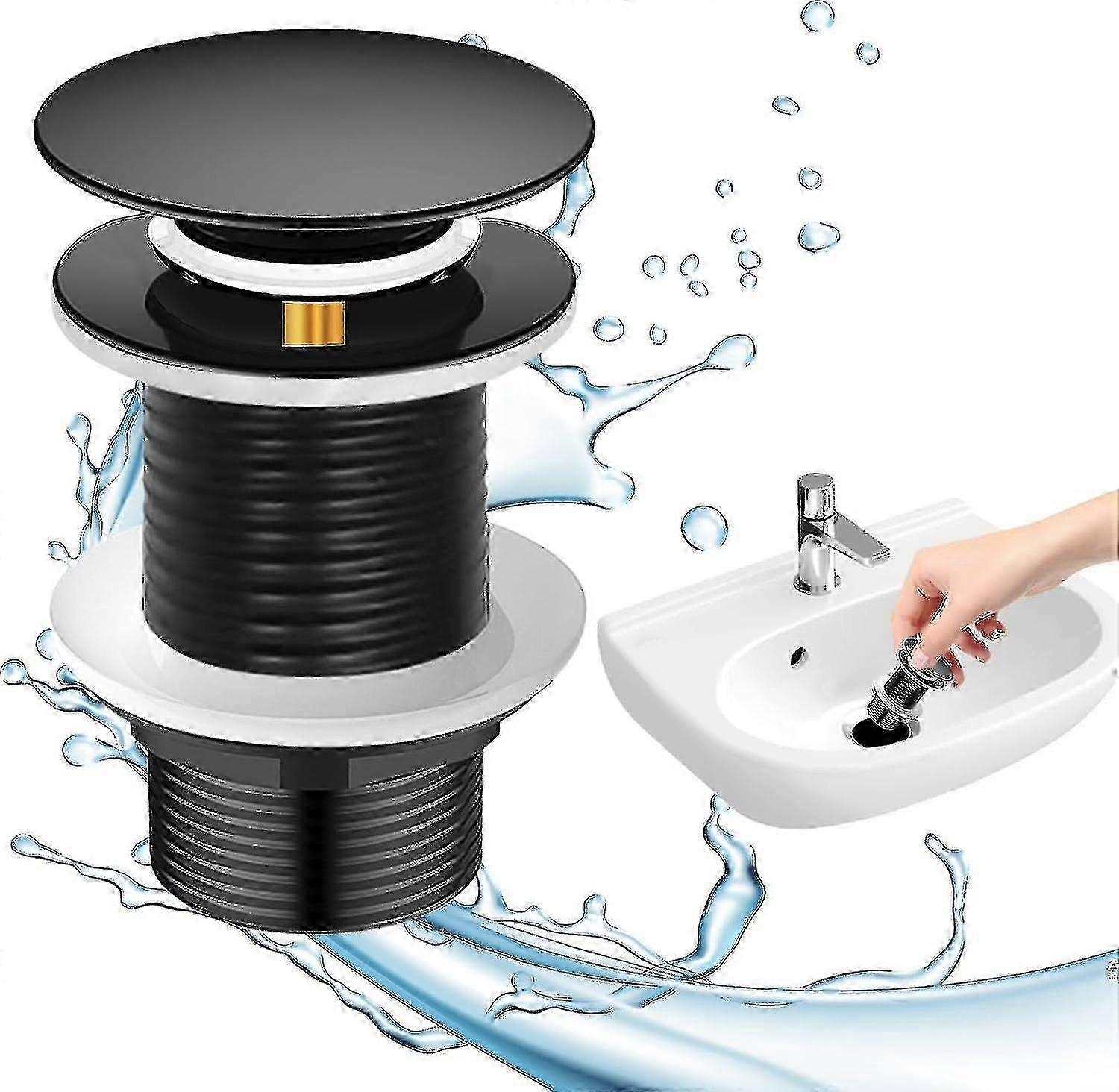 Pop Up Drain, Without Overflow, Universal Sink Black for and_Feb