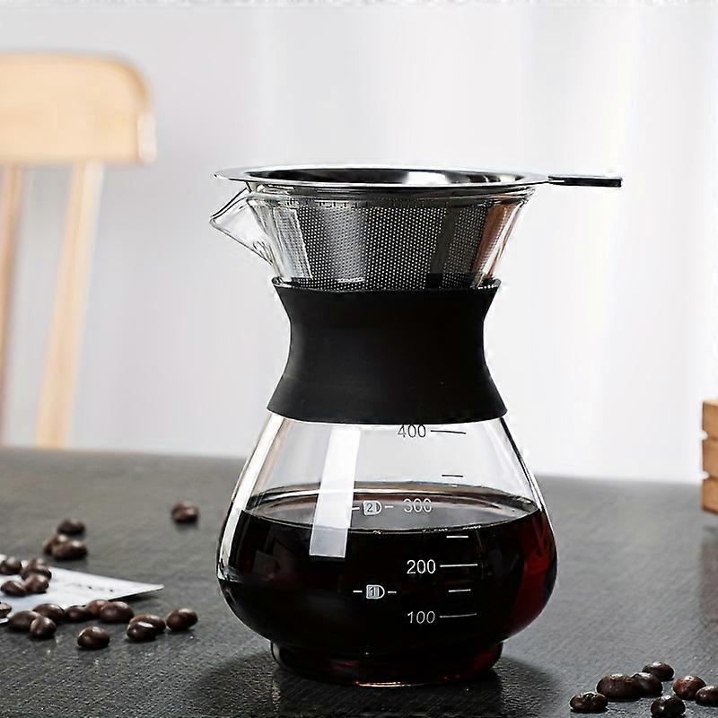 400ml Glass Coffee Maker - Premium Pour Over Design with Stainless Steel Filter - Manual Hand-Drip for Aroma-Rich Brews - Ideal for Daily Home Use & C