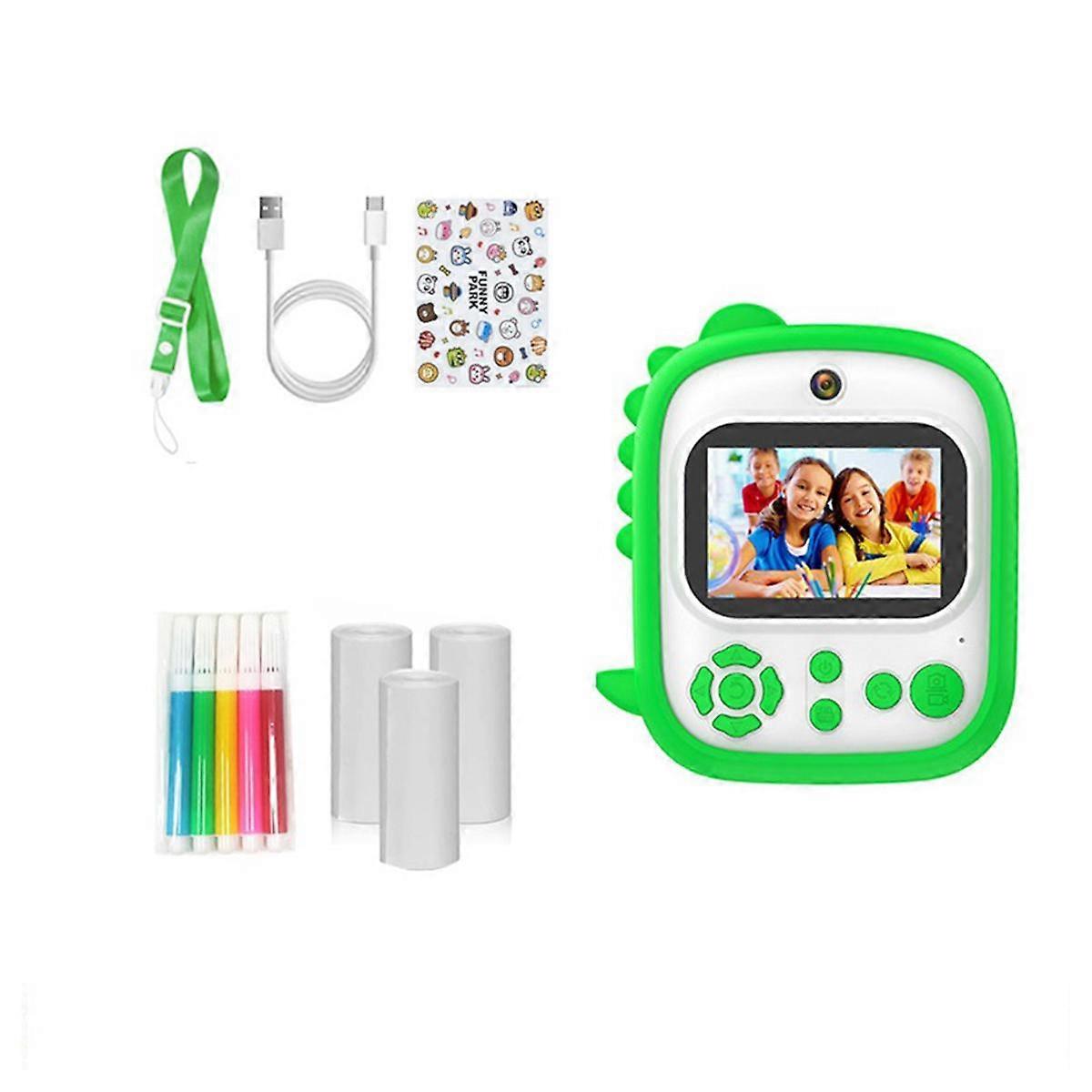 Mini-imprimante à impression instantanée, écran 2,4 pouces, caméra vidéo HD 12 MP 1080p, appareil photo pour enfants, vert