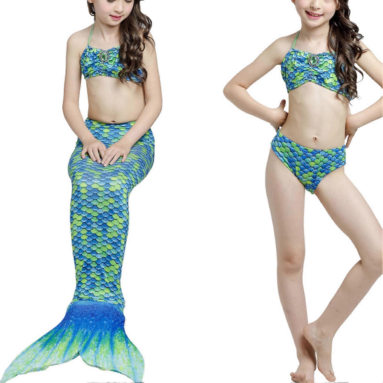Flicka Fish Tail Baddräkt Slips Halter Neck Slim Fit Mjuk Flexibel Barn 3 Piece Badkläder Set För Pool Party Beach