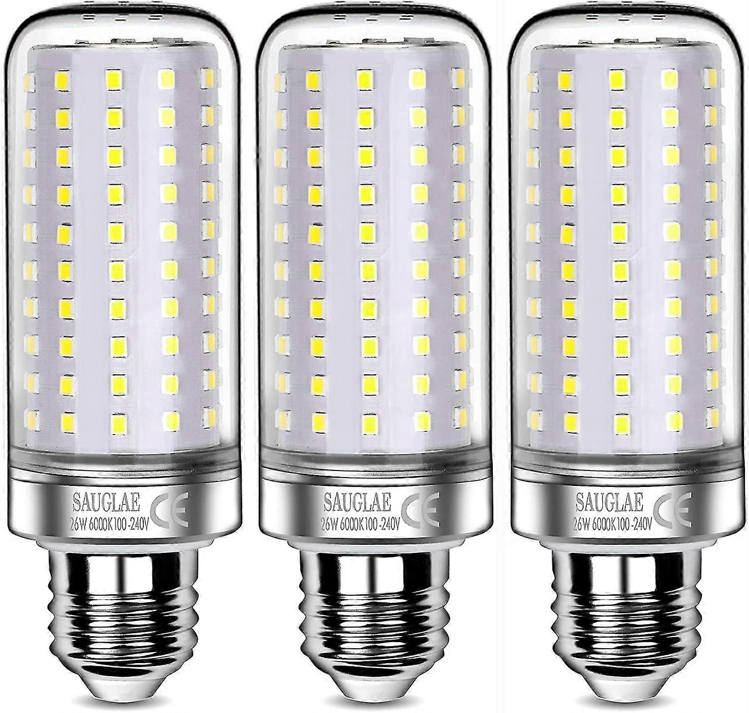 3pc 26w Led Light Bulbs,200w,6000k Cool White,e27 Screw Light Bulbs